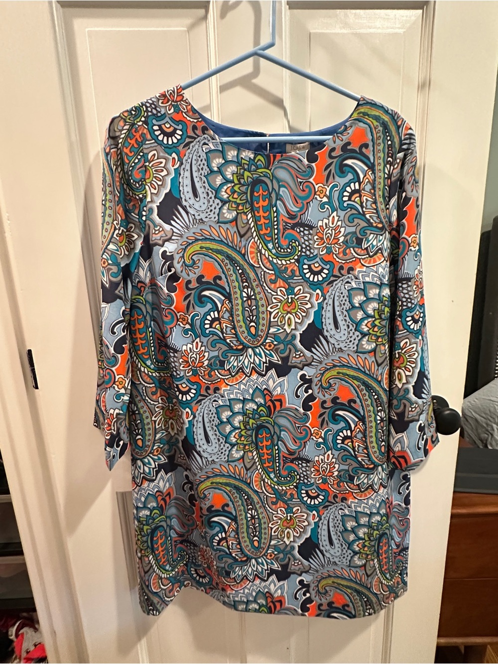 J. Crew Teal, Orange & Gray Paisley Shift Dress